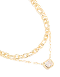 Gold Plated Diamante Rectangle Chain Layered Necklace - link has visual effect only