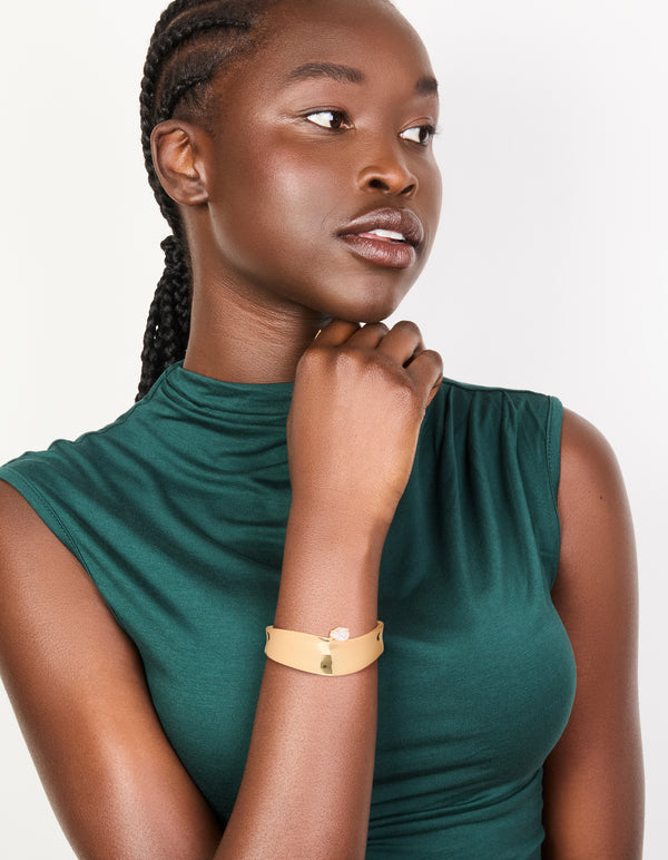Gold Plated Diamante Centre Thick Wrist Cuff