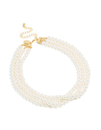 Gold Plated Pearl Short Triple Layered Necklace - link has visual effect only
