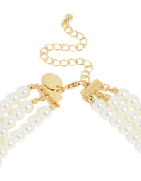 Gold Plated Pearl Short Triple Layered Necklace - link has visual effect only