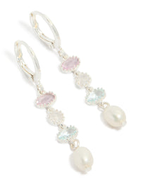 Silver Plated Cubic Zirconia & Freshwater Pearl Drop Earrings - link has visual effect only