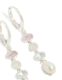 Silver Plated Cubic Zirconia & Freshwater Pearl Drop Earrings - link has visual effect only