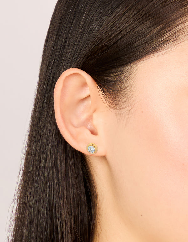 Waterproof Gold Plated Stainless Steel Cubic Zirconia Bezel Stud Earrings