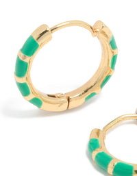 Waterproof Gold Plated Stainless Steel Bamboo Green Enamel Huggie Earrings - link has visual effect only