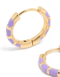 Waterproof Gold Plated Stainless Steel Purple Enamel Bamboo Huggie Earrings - link has visual effect only