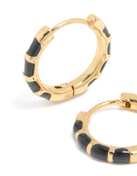 Waterproof Gold Plated Stainless Steel Black Enamel Bamboo Huggie Earrings - link has visual effect only