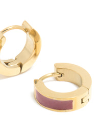 Waterproof Gold Plated Stainless Steel Small Burgundy Red Enamel Inlay Huggie Earrings - link has visual effect only