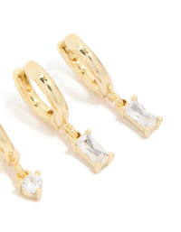 Gold Plated Brass Baguette Round Cubic Zirconia Huggie Earrings 2-Pack - link has visual effect only