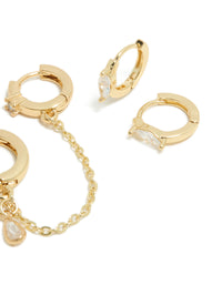 Gold Plated Cubic Zirconia Chain & Bezel Earrings 4-Pack - link has visual effect only