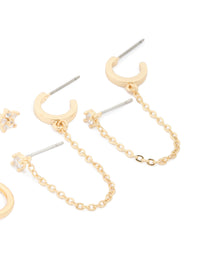 Gold Plated Cubic Zirconia Flower Chain & Mixed Earrings 4-Pack - link has visual effect only