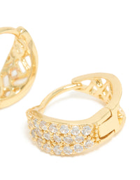 Gold Plated Cubic Zirconia Organic Flat Huggie Earrings - link has visual effect only