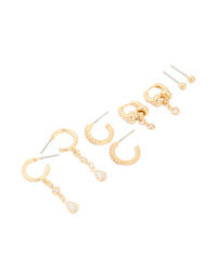 Gold Plated Brass Double Rondell Hoop & Classic Stud Earrings 4-Pack - link has visual effect only