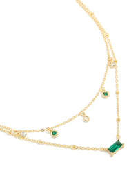 Gold Plated Emerald Cubic Zirconia Baguette & Droplets Layered Necklace - link has visual effect only