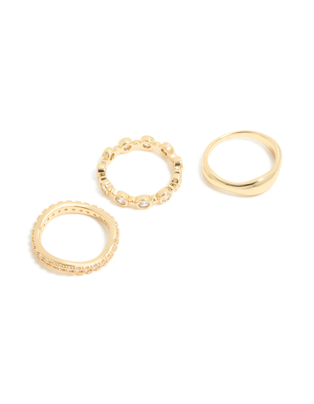 Gold Plated Cubic Zirconia & Wavy Rings 3-Pack