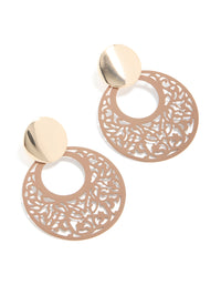 Gold Round & Brown Filigree Drop Earrings - link has visual effect only