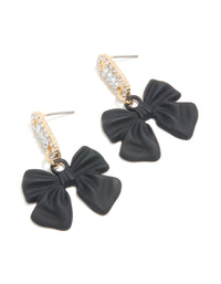 Gold Black Coated Metal Bow & Oval Diamante Bow Drop Earrings - link has visual effect only