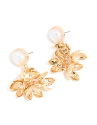 Gold Pearl Leaf Drop Earrings - link has visual effect only