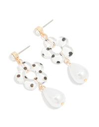 Gold Acrylic Diamante Flower & Pearl Drop Earrings - link has visual effect only