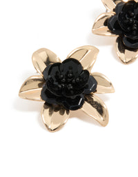 Gold Black Beaded Flower Stud Earrings - link has visual effect only