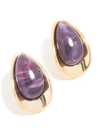 Gold Purple Beaded Pear Stud Earrings - link has visual effect only