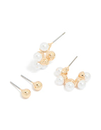 Gold Pearl Huggie & Ball Stud Earrings 2-Pack - link has visual effect only