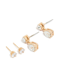 Gold Diamante Drop & Classic Stud Earrings 2-Pack - link has visual effect only