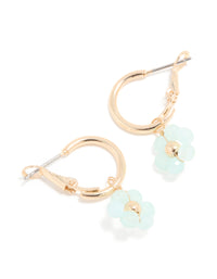 Gold Light Blue Beaded Flower Huggie Earrings - link has visual effect only