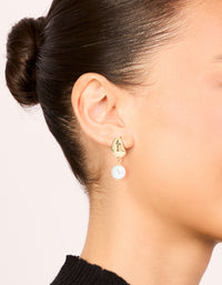 Gold Pearl Drop Open Huggie Earrings - link has visual effect only