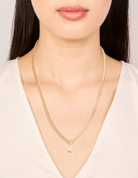 Gold Diamante Pear Cuban Link Necklace - link has visual effect only