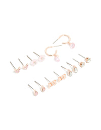 Rose Gold Cubic Zirconia Flower & Bow Earrings 7-Pack - link has visual effect only