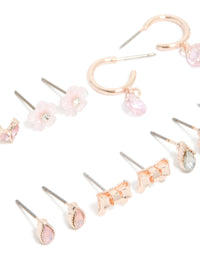 Rose Gold Cubic Zirconia Flower & Bow Earrings 7-Pack - link has visual effect only