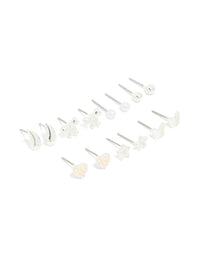 Silver Mini Pearl Stud Earrings 7-Pack - link has visual effect only