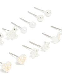 Silver Mini Pearl Stud Earrings 7-Pack - link has visual effect only