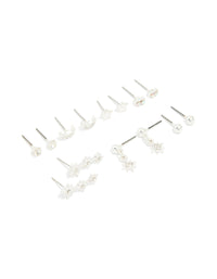 Silver Diamante Star & Moon Earrings 7-Pack - link has visual effect only