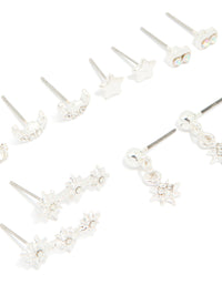 Silver Diamante Star & Moon Earrings 7-Pack - link has visual effect only