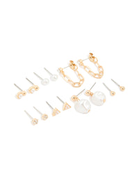 Gold Pearl Chain Drop & Stud Earrings 7-Pack - link has visual effect only