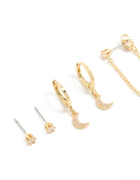 Gold Plated Cubic Zirconia Celestial Earrings 4-Pack - link has visual effect only