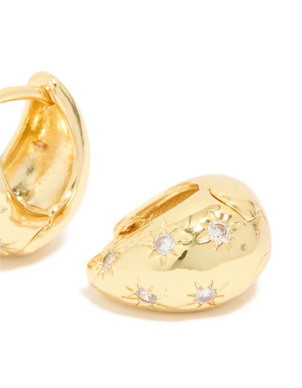 Gold Plated Cubic Zirconia Celestial Huggie Earrings