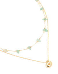 Gold Plated Green Aventurine Semi-Precious Stone & Doughnut Layered Necklace - link has visual effect only