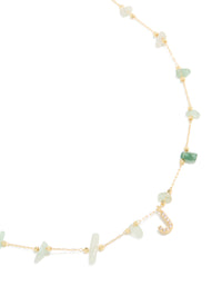 Gold Plated Green Aventurine Semi Precious Stone Cubic Zirconia Letter J Necklace - link has visual effect only