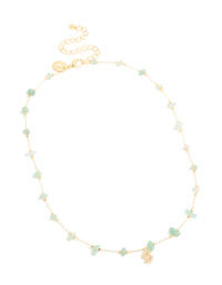Gold Plated Green Aventurine Semi Precious Stone Cubic Zirconia Letter S Necklace - link has visual effect only