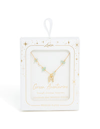 Gold Plated Green Aventurine Semi Precious Stone Cubic Zirconia Letter M Necklace - link has visual effect only
