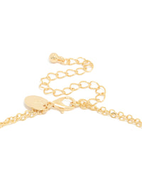 Presenting a gold plated cubic zirconia celestial and rectangle cluster layered necklace clasp detail view - link has visual effect only