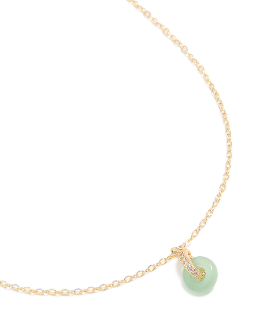 Gold Plated Green Aventurine Semi-Precious Cubic Zirconia Doughnut Necklace