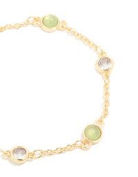 Gold Plated Green Aventurine Semi-Precious Cubic Zirconia Bracelet - link has visual effect only