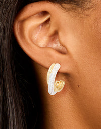 Mixed Metal Plated Cubic Zirconia Silver Crossover Open Hoop Earrings - link has visual effect only