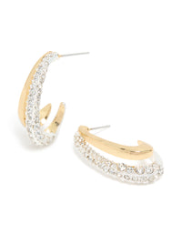 Mixed Metal Plated Diamante Long Illusion Hoop Earrings - link has visual effect only