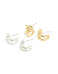 Mixed Metal Plated Knot Hoop Earrings 2 Pack - link has visual effect only