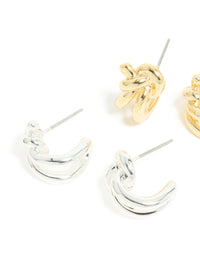 Mixed Metal Plated Knot Hoop Earrings 2 Pack - link has visual effect only