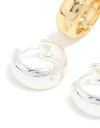 Mixed Metal Plated Medium Chunky Huggie Earrings 2-Pack - link has visual effect only
